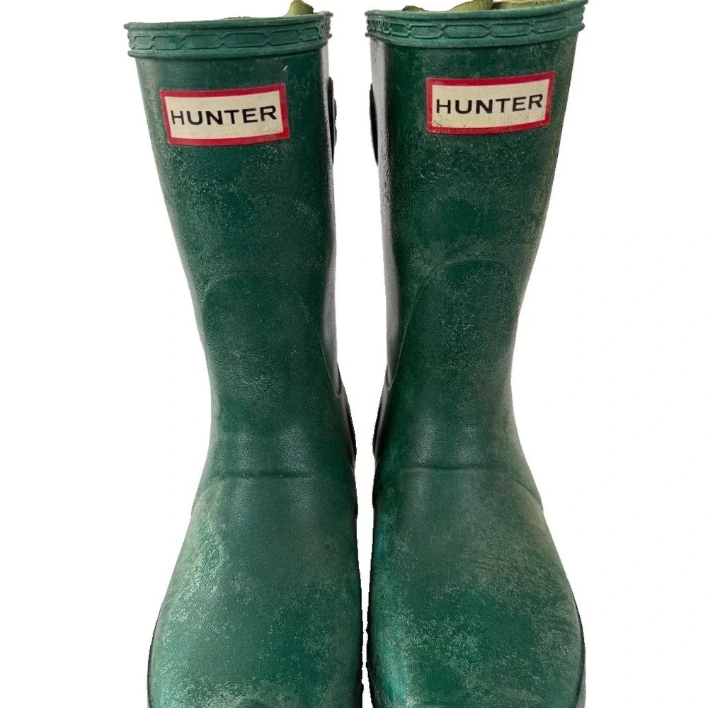 Hunter Womens Original Short Rain Boots 6 Green Adjust Back Waterproof Outdoor